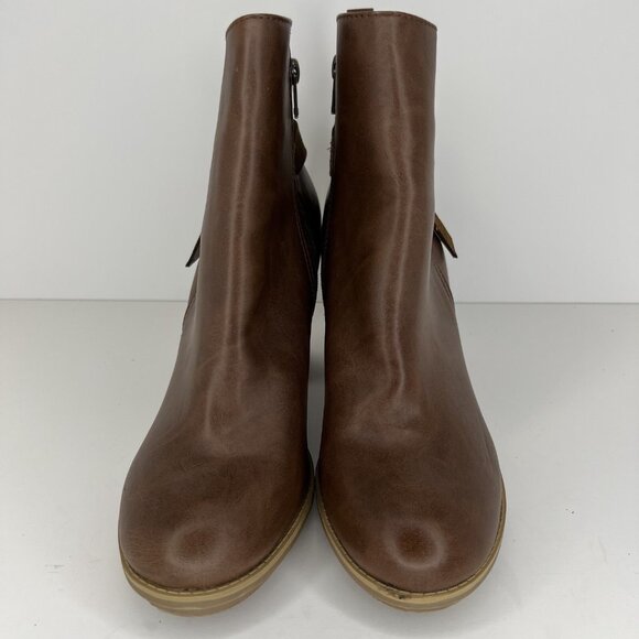 A+ Ellen Chestnut Brown Ankle Boots Womens Size 11 Block Heels Zippered Closure - Picture 3 of 10